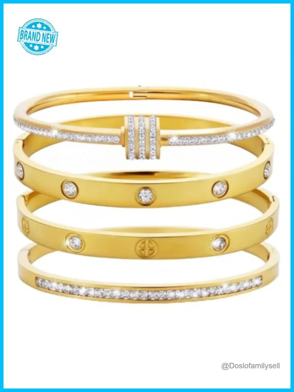 18K Gold Plated Stainless Steel Stackable Bangle Bracelets Set 4 Pcs Non